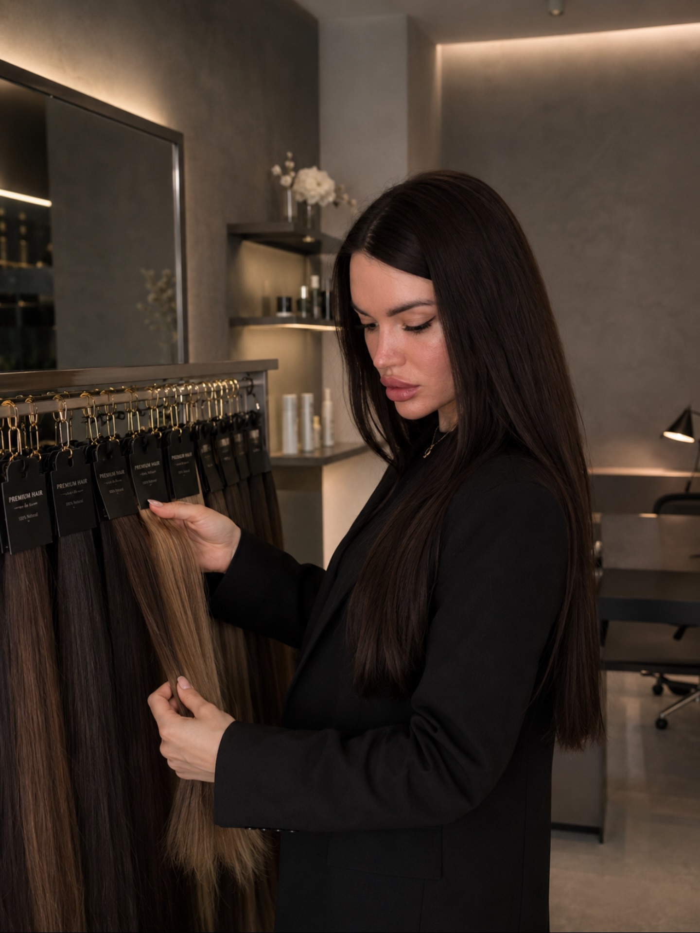 Specialist matching hair in the studio