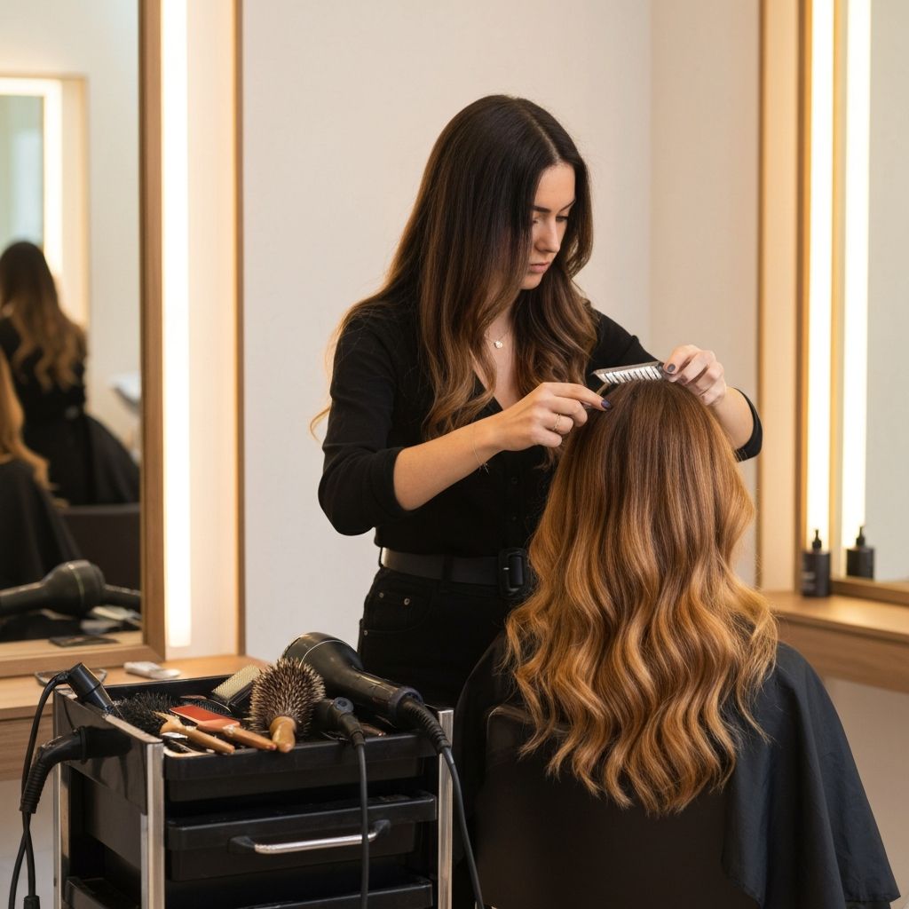 Stylist sectioning hair with a comb